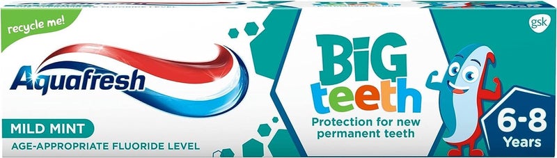 Aquafresh Big Teeth Toothpaste for Kids, 6-8 Years, Mild Mint, 50ml - Pack of 6 - Image 2